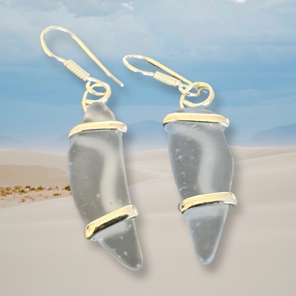 Carolina Blue Pompano Beach Glass Freeform Pierced Earrings - Picture 2 of 4